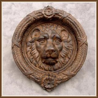   MAJESTIC LION HEAD Cast Iron DOOR KNOCKER w/ ORNATE WREATH KNOCKER