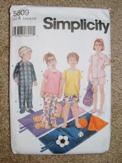 Simplicity 5809 Girls Boys Short Long Pajamas Sleeping Bag Size 3 4 5 