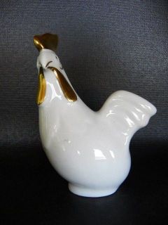HOLLOHAZA PORCELAIN FIGURINE CHICKEN WHITE GOLD TRIM HAND PAINTED MADE 