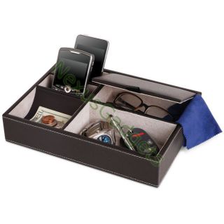 Mens 5 Compartment Valet Jewelry Box. Perfect dresser tray or office 
