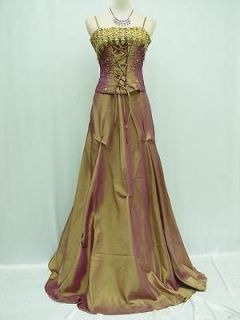 Cherlone Satin Gold Corset Lace Prom Ball Gown Wedding/Evening Dress16 