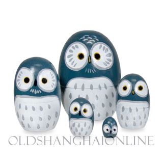 Owl Wood Nesting Doll Handpainted 5 PC matryoshka