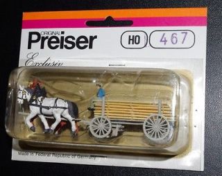 Preiser, HO scale, Lumber wagon with Driver, 467, new in box