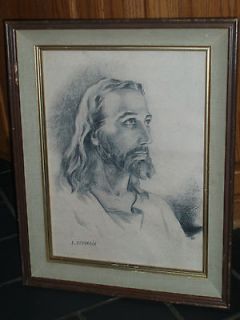 Vintage Original Pencil Drawing of Jesus signed L. Obermann of Warner 