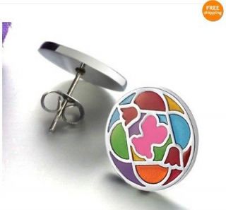 New style gift colorful Round girls bear stainless steel stud earrings