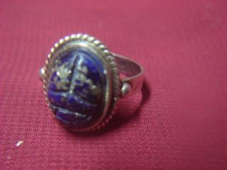 Ancient Egyptian Lapis Scarab Amulet silver Ring
