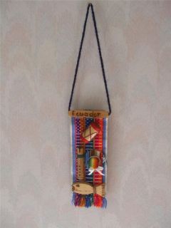 Ecuador wall hang Souvenir mini carpet with wood miniatures drum fish 