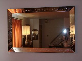 Beautiful Large Bevelled Edge Etched Wall Mirror   Heirloom