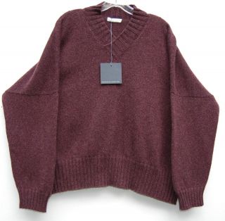 NWT Shirin Guild EGGPLANT 100% 6 Ply Cashmere V Neck Sweater O/S