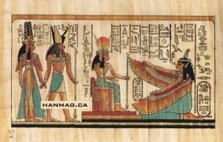 Egyptian Papyrus Art Painting   Isis & Winged Maat + Free Description 