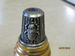 SCARAB & CAMEL SILVERISH THIMBLE W/BLUE TOP  CRAFTED IN EGYPT   NEW