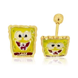 Spongebob Square Pants Stud Earrings in 14K Solid Gold (unplated 