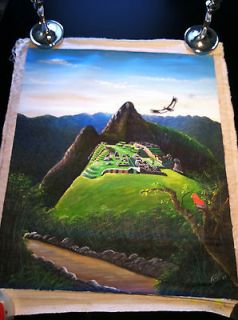 Exotic Acrylic Painting of Machu Picchu by Peru Artist, South American 