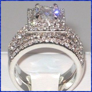  CUT Cubic Zirconia Platinum Engagement Wedding Ring Set   SIZE 6