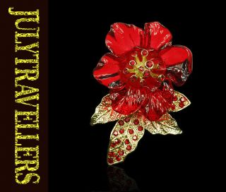 Magical Red Poppy Flower Pin Brooch Swarovski Crystal