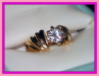   18K GOLD GP LIND CLEAR CZ CRYSTAL ANNIVERSARY PROMISE RING~NOS~SIZE 6
