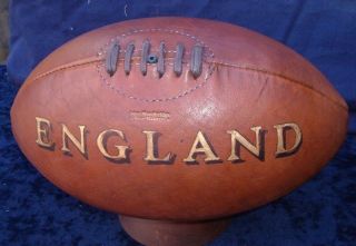 VINTAGE LEATHER RUGBY BALL ENGLAND HAND PAINTED ENGLAND