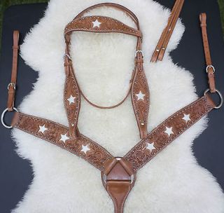   Texas Star Studs Horse Bridle Headstall Breast Collar Western Tack