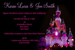   WEDDING INVITATIONS   DISNEY CASTLE FAIRYTALE MARRIED ABROAD PARTY