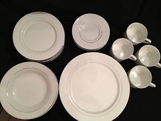   Everyday 24pc Royal Silver Dinnerware White/Silver Trim Complete Set