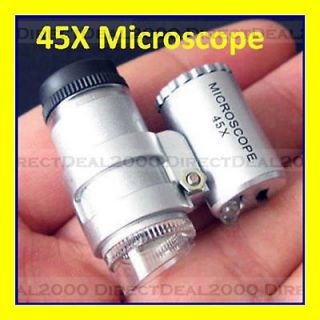 Mini 45X Jeweler Loupe Magnifying Glass Microscope w/ Illuminator