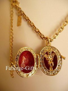Empress Alexandra FABERGE Egg Ruby Red Locket Necklace with inner 