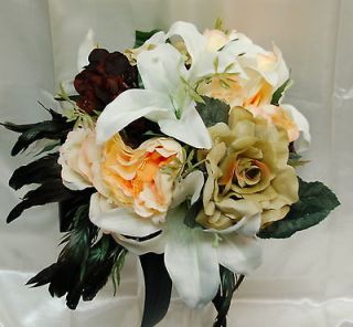   Silk Flower Wedding Bouquet Boutonniere Corsage Centerpiece Fall Theme
