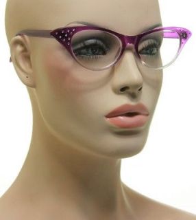   50s Womens Cat Eye Glasses Purple Transparent Clear Frame Eyeglasses
