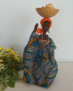   collection Senegal W. Africa folk art cloth doll.market woman.Peanut