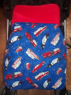 blue red fire engine police car stay put buggy blanket/footmu​ff or 