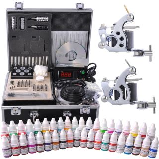   Complete Tattoo Kit 2 Machine Gun 40 Color Ink Needle Power Supply
