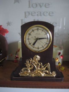   Deco United Mantle Clock Boy & Fawn Deer, Wood with Gold tone design