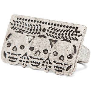   LOVE DAY OF THE DEAD SUGAR SKULLS DOUBLE FINGER DUSTER RING SILVER