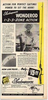   Vintage Ad Shakespeare Wonderod Fishing Rods Fisherman & Trophy Bass