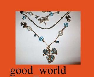   JOHNSON ICONIC GARDEN DRAGONFLY BLUE STONES HEARTS ILLUSION NECKLACE