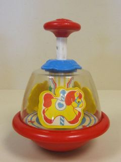 Vintage Fisher Price Push Down Carousel Horse Toy Top for Babies 