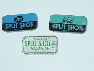 Vintage Split Shot Tins Fishing Sinkers (2 Ideal, 1 Pflueger) VGC