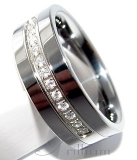 8mm Men Tungsten Carbide Wedding Ring CZ Band, Size 8 to 14.5
