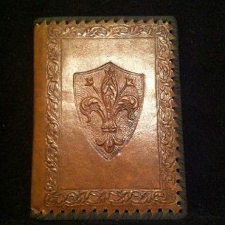 VINTAGE LEATHER ADDRESS BOOK TELEPHONE EMBOSSED COAT OF ARMS RETRO 