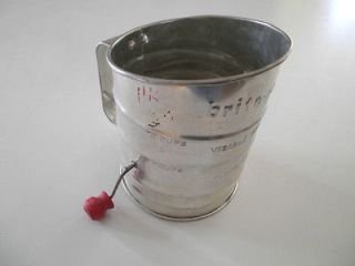 Vintage Metal Brite Pride 3 Cup Flour Sifter with Red Wooden Handle