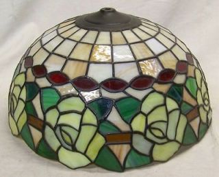   vintage table lamp leaded stained glass shade 16 flowers roses