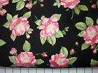 ROSE GARDEN~1/2 YD~SMALL PINK ROSES ON BLACK~TIMELESS TREASURES FABRIC 