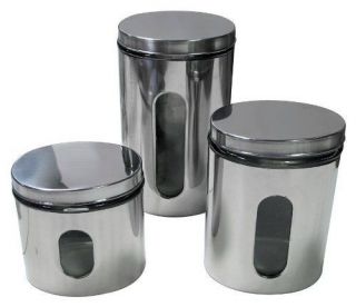   Steel Glass Canister Set Food Containers W/ Oval Air Tight Lids