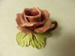 VINTAGE CAPODIMONTE ROSE FLOWER WITH HANDLE MADE IN ITALY