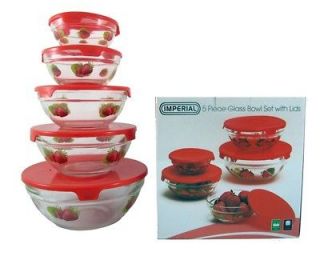 Pc Glass Food Storage Container / Mixing Bowl Set Strawberry Design 