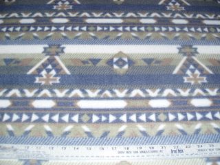 Fleece fabric Aztec Native American South West Denim Blue & Olive 