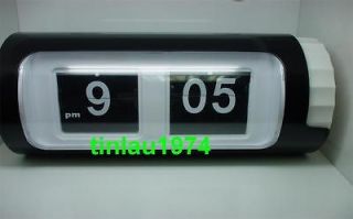 1pc x Desk Retro Clock Auto Flip Cylinder Decor (Black White)100% 