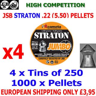 JSB EXACT STRATON .22 5.5mm Airgun Pellets 4(tins)x250pcs (HIGH 