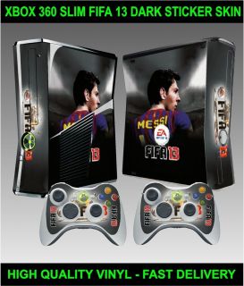 XBOX 360 SLIM CONSOLE FIFA 13 DARK STICKER SKIN GRAPHICS & 2 