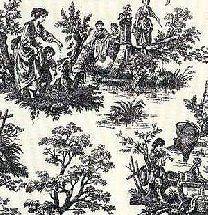 French Country Drapes Pair, Waverly Fabric Country Life Toile Black 